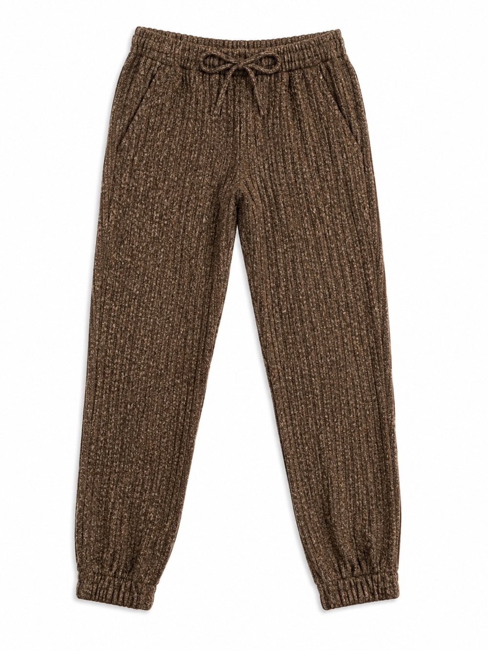 IRIS BROWN RIBBED SWEATER JOGGERS WITH TIE WAIST